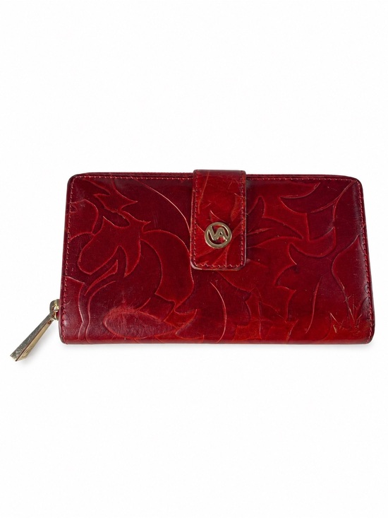 Valentina Handbags - Valentina Italian Genuine Leather Red Embossed Floral Zip Around Wallet